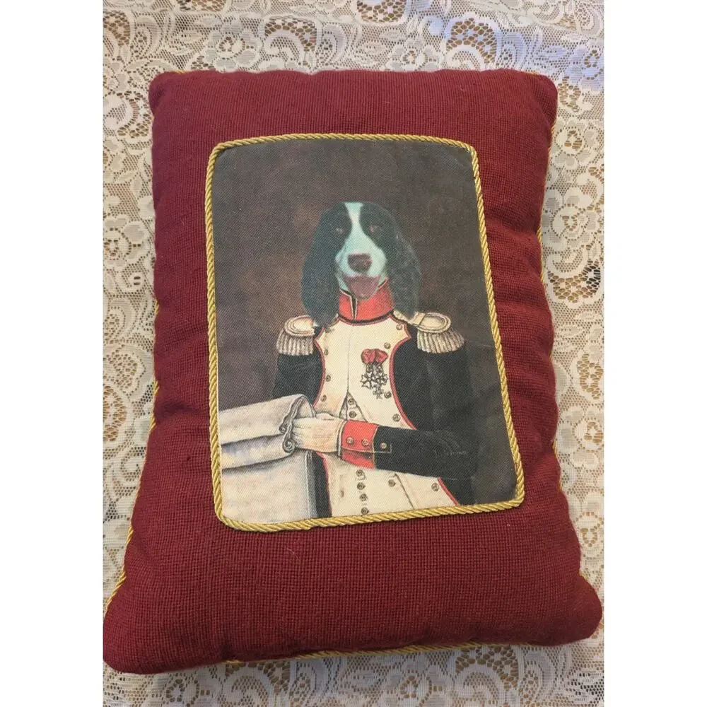 Vintage Exposures Spaniels Wool Decorative Pillows (2), Black & Red w/Gold Trim